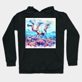 Artistic illustration of a beach scene from underwater Hoodie